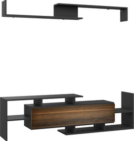 HOMCOM Mobilier TV cu Raft de Perete, Rafturi Deschise și Dulăpior din Lemn, 153,6x25x42 cm, Negru | Aosom Romania