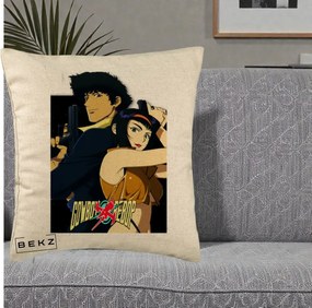 Perna Personalizata Cowboy Bebop Spike si Faye Poster, 40x40 cm, Bej, Husa Detasabila, Perna Inclusa, BEKZ®