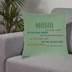 Cadou pentru Mama - Perna Personalizata Mama Cel Dintai Cuvant cu Text Colorat Multicolor, 40x40 cm, Verde, Husa Detasabila, Perna Inclusa, BEKZ®