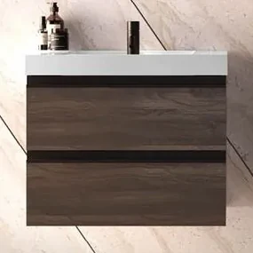 Set mobilier baie (masca suspendata cu 2 sertare si lavoar) Kolpa San Harmony 70x48xH61, stejar inchis