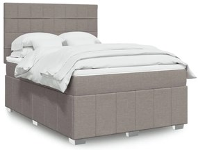 vidaXL Pat box spring cu saltea, gri taupe, 140x200 cm, textil