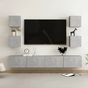 Set dulap TV, 6 piese, gri beton, lemn prelucrat 1, Gri beton, 100 x 30 x 30 cm