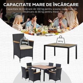 Outsunny Set Masă și Scaune de Grădină din 7 Piese, 13x90x75 cm, Negru | Aosom Romania