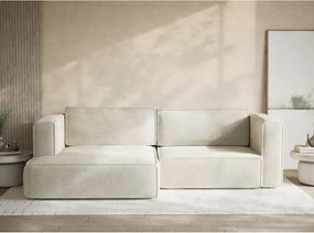 Colțar crem extensibil/cu spațiu de depozitare cu tapițerie din chenille (cu colț pe partea stângă/cu șezlong) Velto – Maison de Rêve