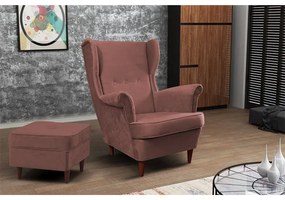 Fotoliu tesatura Culoare roz vintage/nuc, RUFINO NEW