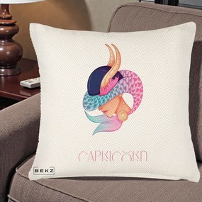 Perna Personalizata Zodiac Capricorn Cowgirl, 40x40 cm, Crem Reliefat, Husa Detasabila, Perna Inclusa, BEKZ®