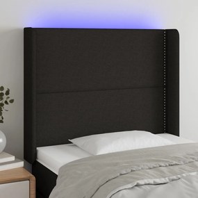 3123892 vidaXL Tăblie de pat cu LED, negru, 93x16x118/128 cm, textil