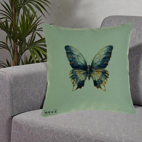 Perna Decorativa Fluture Albastru Auriu Elegant, 40x40 cm, Verde, Husa Detasabila, Perna Inclusa, BEKZ®