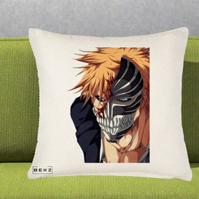 Perna Personalizata Bleach Ichigo Masca Hollow, 40x40 cm, Crem Reliefat, Husa Detasabila, Perna Inclusa, BEKZ®