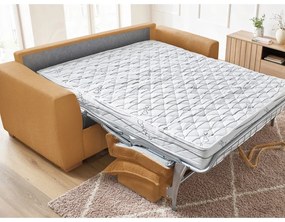 Canapea galben-muștar extensibilă cu tapițerie din catifea reiată 225 cm Augustin – Bobochic Paris