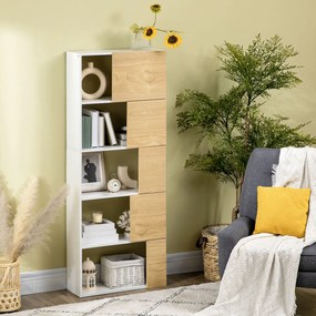 HOMCOM Dulap de depozitare, raft de carti cu 5 nivele cu compartimente deschise, pentru intrare, dormitor, camera de zi, natural | AOSOM RO