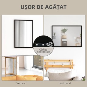 HOMCOM Oglindă Dreptunghiulară de Perete cu Cârlige, Sticlă și MDF, 60x80 cm, Negru | Aosom Romania