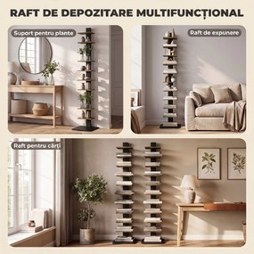 HOMCOM Bibliotecă Tip Turn Multifuncțională cu 11 Rafturi, Maro Rustic | Aosom Romania