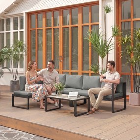 Outsunny Set Mobilier de Grădină Exterior Colțar 5 Persoane cu 2 Canapele, Scaun Fără Cotiere, Masă de Cafea, Gri Închis | Aosom Romania