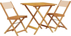 vidaXL Set mobilier bistro, 3 piese, textil bej/lemn masiv