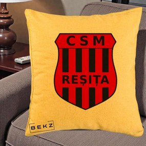 Perna Personalizata CSM Resita Fotbal, 40x40 cm, Galben, Husa Detasabila, Perna Inclusa, BEKZ®