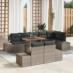 vidaXL Set de dining pentru grădină cu 9 piese și perne gri din ratan și poliester