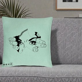Perna Decorativa Ochi care Rup Suprafata, 40x40 cm, Verde Menta, Husa Detasabila, Perna Inclusa, BEKZ®