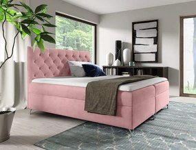 Pat cu boxspring, 120x200, ţesătură roz Velvet, GULIETTE + cadou