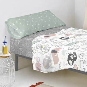 Cearceaf din bumbac pentru copii Moshi Moshi Best Buddies, 90 x 200 cm