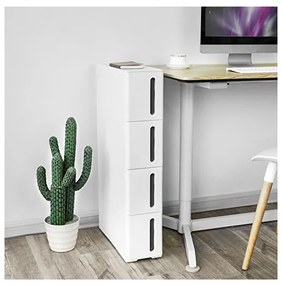 Dulap de depozitare cu sertare, Songmics, Alb/Maro, 45 x 17 x 83 cm, KFR08WT