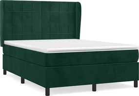 vidaXL Pat box spring cu saltea, verde închis, 140x190 cm, catifea