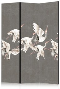 Paravan - Ornament with cranes - bright bird silhouettes on a textured grey background