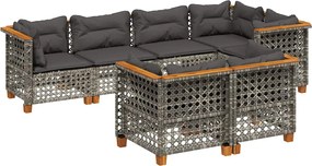 vidaXL Set canapele de grădină, 7 piese, cu perne, gri, poliratan