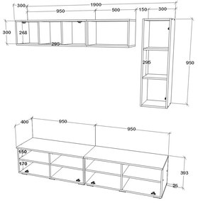 Living haaus V13, Alb/Stejar Artisan, L 190 cm