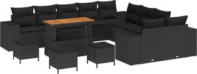 vidaXL Set de canapele pentru grădină cu pernă 14 pcs Negru poliratan