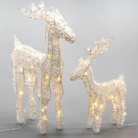 Set de 2 reni scânteietori 45 LED-uri cu temporizator, alb c