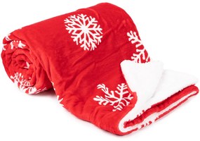 Pătură imitație de blăniță roșu cu fulgi, 150 x 130 cm