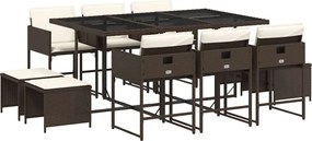vidaXL Set mobilier de grădină cu perne, 11 piese, maro, poliratan