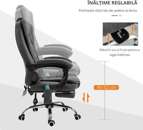 Fotoliu de Birou Vinsetto cu Masaj și Funcție Rabatabilă, 6 Puncte de Masaj și Încălzire, Scaun Reglabil pe Înălțime, Gri | Aosom România