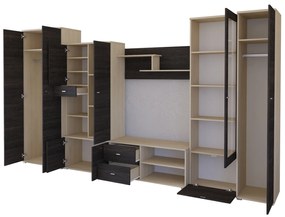Living ARS, 7 corpuri, corp PAL stejar american, fronturi PAL frasin, 370x51x199 cm