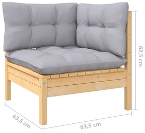 Canapea de gradina cu 2 locuri, cu perne gri, lemn masiv pin 1, Maro  si gri