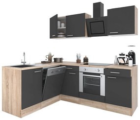 Mobilă de bucătărie de colț Yorki 220, corp din stejar sonoma, față antracit satinat, element inferior cuptor