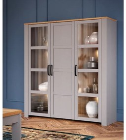 Vitrina Cu 3 Usi Behalf Stejar Riviera Si Stejar Gri, 151.1 Cm