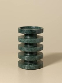 Sfeșnic din marmură verde cu textură naturală, discuri circulare suprapuse, finisaj glazurat, 15×10 cm, „Pilier"