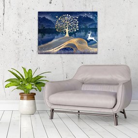 Tablou pe sticlă - Cerbi în luna plină (70x50 cm)