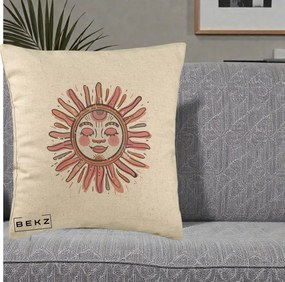 Perna Decorativa Soare Roz Tribal, 40x40 cm, Bej, Husa Detasabila, Perna Inclusa, BEKZ®