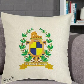 Perna Personalizata FC United Ploiesti 1906 Fotbal, 40x40 cm, Ecru, Husa Detasabila, Perna Inclusa, BEKZ®