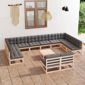 3077279 vidaXL Set mobilier de grădină cu perne, 13 piese, lemn masiv de pin
