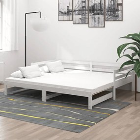3083655 vidaXL Pat extensibil de zi, 2x(90x200) cm, alb, lemn masiv de pin