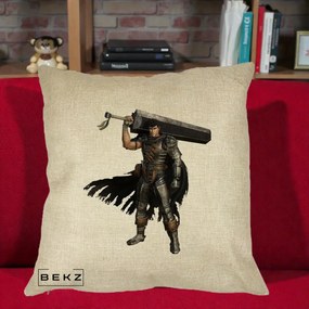 Perna Personalizata Berserk Guts Luptatorul Negru, 40x40 cm, Crem, Husa Detasabila, Perna Inclusa, BEKZ®