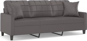 vidaXL Canapea cu 3 locuri cu pernuțe, gri, 180 cm, piele ecologică