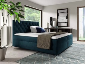 Pat cu boxspring, 140x200, albastru închis Velvet, GULIETTE + cadou