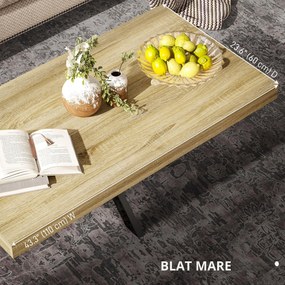 HOMCOM Măsuță de Cafea Industrială, Masă Dreptunghiulară cu Cadru din Oțel Încrucișat pentru Camera de Zi, 110x60x45 cm, Natural