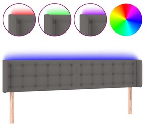 Tablie de pat cu LED, gri, 183x16x78 88 cm, piele ecologica 1, Gri, 183 x 16 x 78 88 cm
