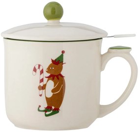 Cană crem cu filtru din gresie 300 ml cu model de Crăciun Valentin – Bloomingville